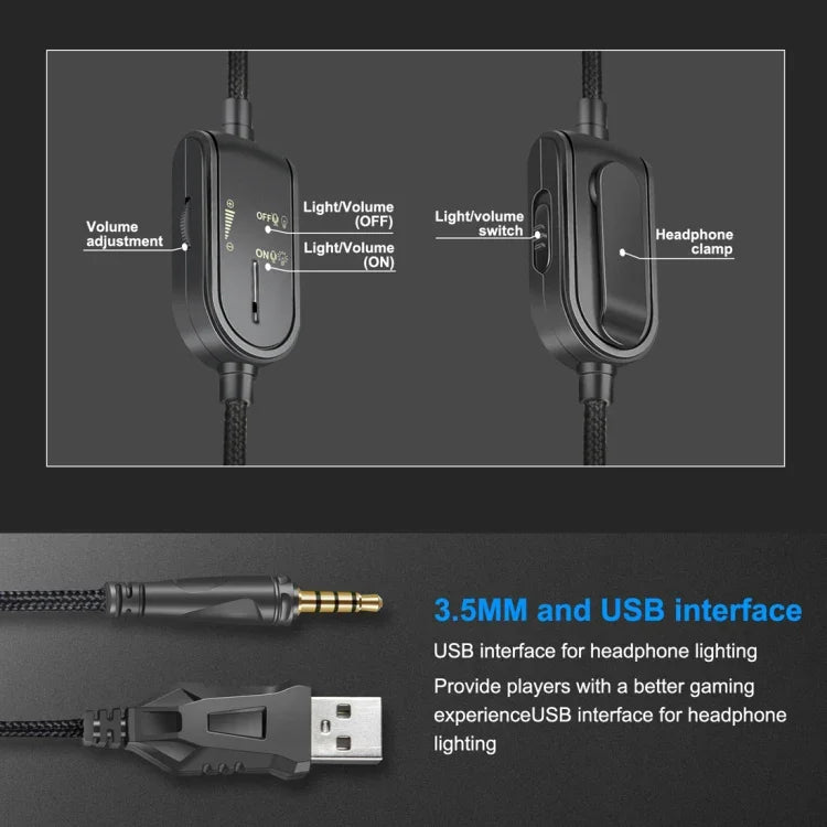 ONIKUMA K8 Over Ear Bass Stereo Surround Gaming Headphone with Microphone & LED Lights