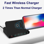 828W 7 in 1 60W QC 3.0 USB Interface + 4 USB Ports + USB-C / Type-C Interface + Wireless Charging Multi-function Charger with Mobile Phone Holder Function, UK Plug, UK Plug White, UK Plug Black
