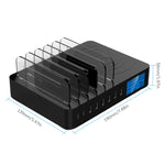 50W 6 USB Ports + 2 USB-C / Type-C Ports + Wireless Charging Multi-function Charger with LED Display & Detachable Bezel, EU Plug, EU Plug