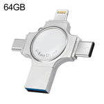 RQW-11S 4 in 1 USB 2.0 & 8 Pin & Micro USB & USB-C / Type-C 64GB Flash Drive, RQW-11S