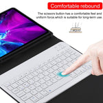 TG11B Detachable Bluetooth White Keyboard + Microfiber Leather Tablet Case for iPad Pro 11 inch (2020), with Pen Slot & Holder, White Keyboard
