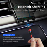 1m 2A Output 3 in 1 USB to 8 Pin + USB-C / Type-C + Micro USB Nylon Braided Rotate Magnetic Charging Cable, 1m 3 in 1