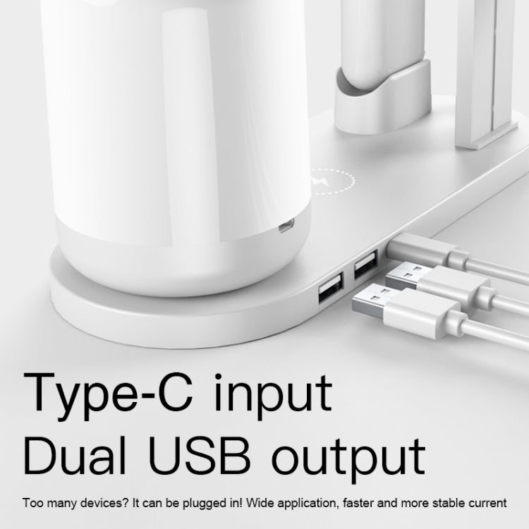 WS6 10W 2 USB Ports + USB-C / Type-C Port Multi-function Desk Lamp + Qi Wireless Charging Charger