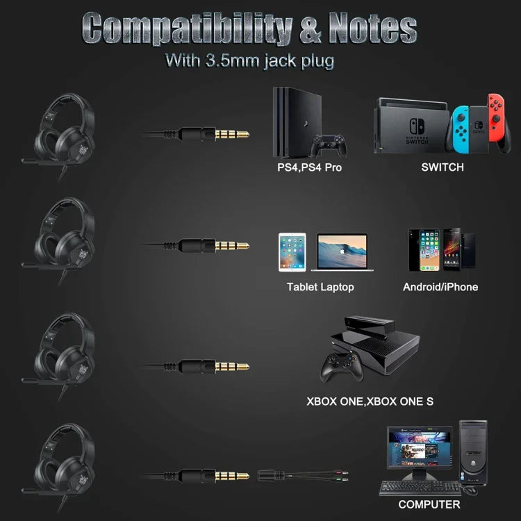 ONIKUMA K19 Single Plug Light Adjustable Gaming Headphone with Microphone