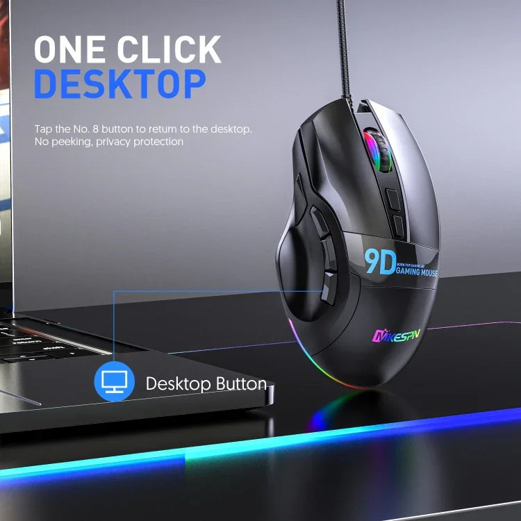 MKESPN X10 9-Buttons RGB Wired Macro Definition Gaming Mouse, Macro Definition