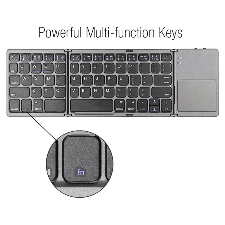 B033 Rechargeable 3-Folding 64 Keys Bluetooth Wireless Keyboard with Touchpad, 3-Folding 64 Keys with Touchpad White