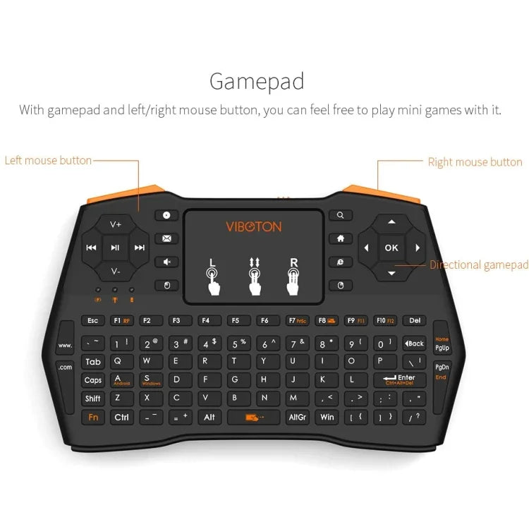 VIBOTON i8 Plus Updated 2.4GHz QWERT Mini Wireless Keyboard with Touchpad for TV Box, Mi Box, Computer, Tablet, Laptop and Projector(Black), Wireless Keyboard