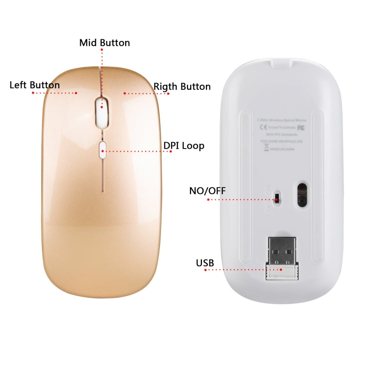 HXSJ M80 2.4GHz Wireless 1600DPI Three-speed Adjustable Optical Mute Mouse, Silver, White, Black, Grey, Gold, Rose Gold
