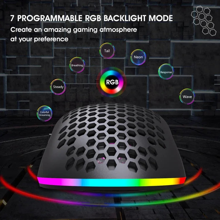 HXSJ T66 7 Keys Colorful Lighting Programmable Gaming Wireless Mouse, T66(White)