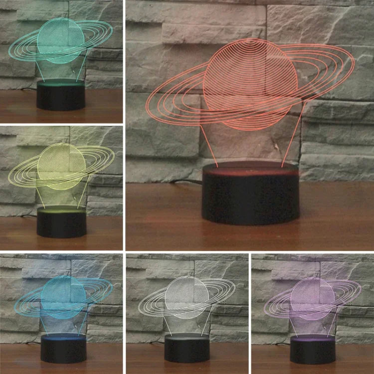 Saturn Shape 3D Colorful LED Vision Light Table Lamp, USB Touch Version, USB Touch Version