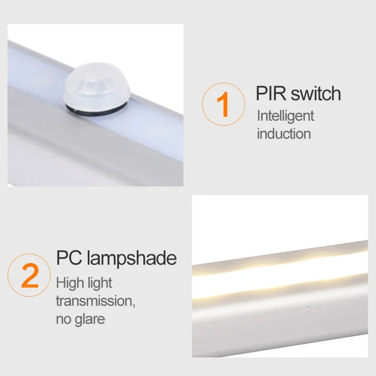 0.8W 10 LEDs Warm White Light Narrow Screen Intelligent Human Body Sensor Light LED Corridor Cabinet Light, USB Charging Version, 0.8W 10 LEDs Warm White