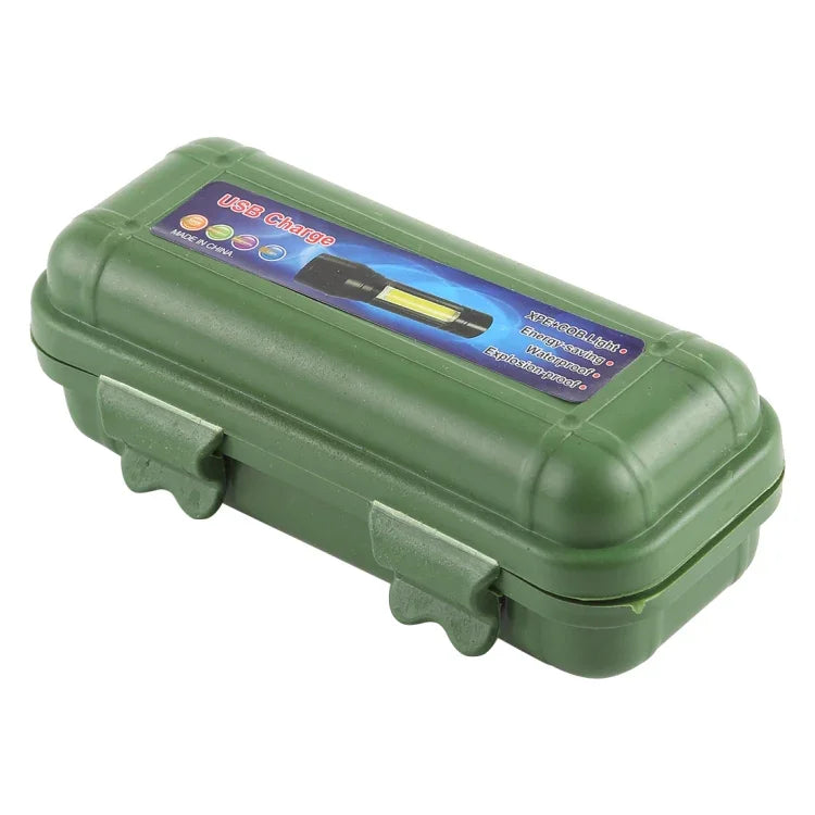 A2 USB Charging Waterproof Zoomable XPE + COB Flashlight with 3-Modes & Storage Box, A2