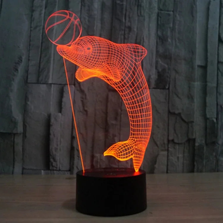 7 Color Discoloration Creative Visual Stereo Lamp Desk Lamp Night Light, Dolphin Heading the Ball Style