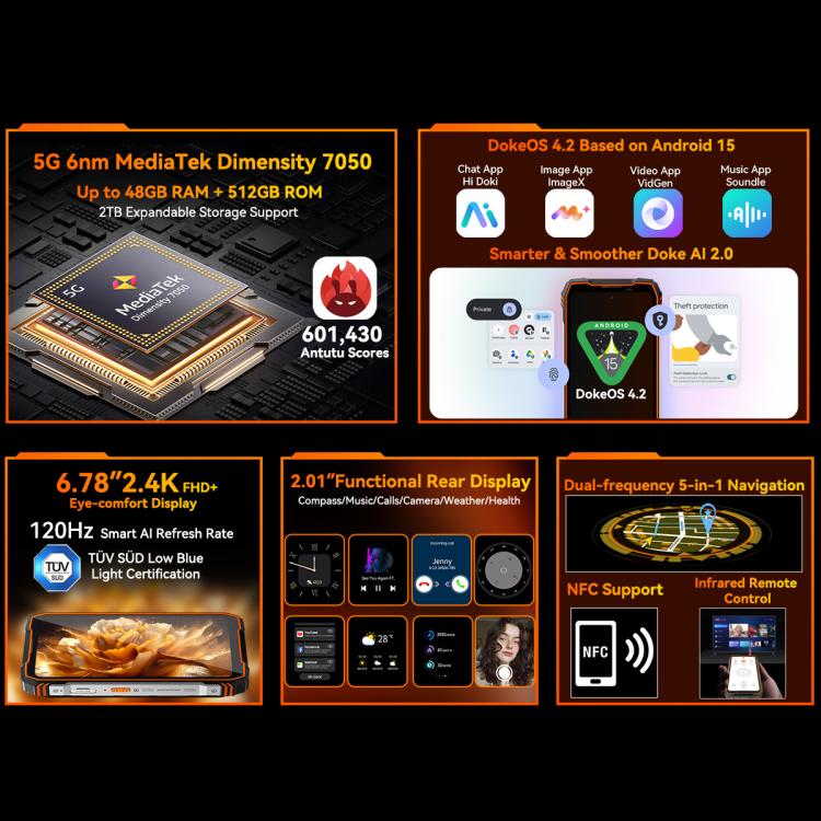 Blackview Oscal TANK 1, 16GB+512GB, 6.78 inch Android 15 DokeOS 4.2 Mediatek Dimensity 7050 Octa Core, Network: 5G, OTG, NFC, 16GB+512GB