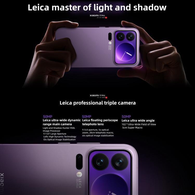 Xiaomi 17 Pro, 16GB+512GB, 3D Ultrasonic Fingerprint, 6.3 inch Xiaomi HyperOS 3 Snapdragon 8 Elite Gen 5 Octa Core, NFC, Network: 5G, 16GB+512GB