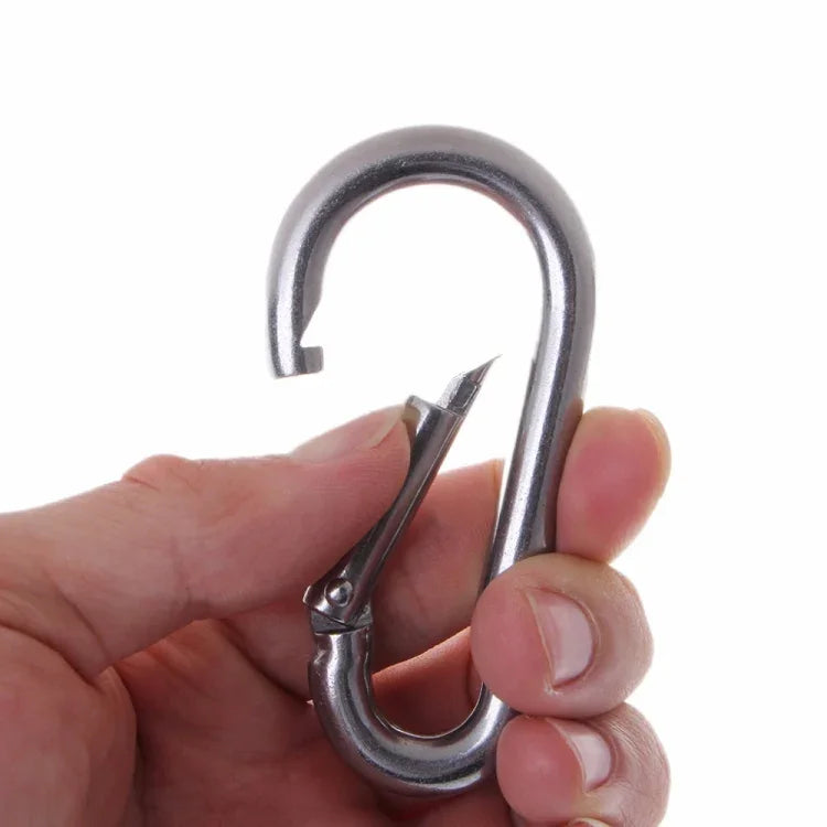 M12 Stainless Steel Carabiner Spring Hook Multi-tool Mountaineering Buckle Lock Camping Hook Rope, Inner Diameter: 11.73mm, M12
