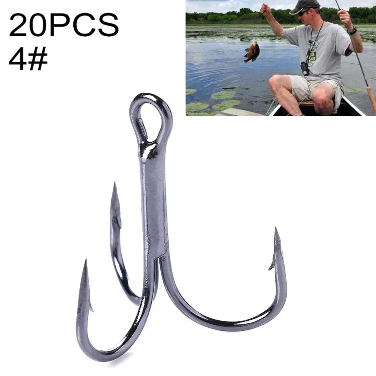 20pcs / Box Classic Black High Carbon Steel Fishing Three-jaw Treble Hooks, 4# FH022