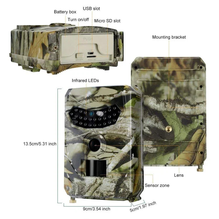 PR-100 1MP IP54 Waterproof IR Night Vision Security Hunting Trail Camera, Sunplus 1628 Program, 120 Degree Wide Angle,100 Degree PIR Sensing Angle, PR100
