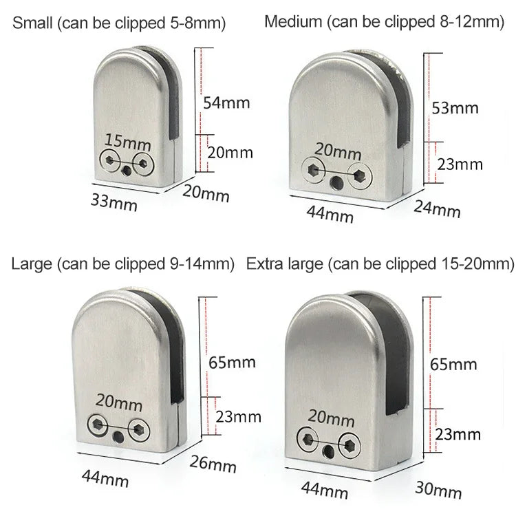 9-14mm Flat Bottom Matte Polished  201 Stainless Steel Fixed Clip Railing Glass Wood Layer Board Clamp Bracket, 9-14mm, Flat Bottom, 201 Stainless Steel