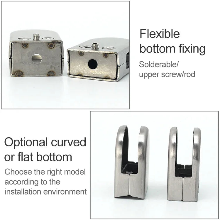 15-20mm Flat Bottom Matte Polished  201 Stainless Steel Fixed Clip Railing Glass Wood Layer Board Clamp Bracket, 15-20mm, Flat Bottom, 201 Stainless Steel