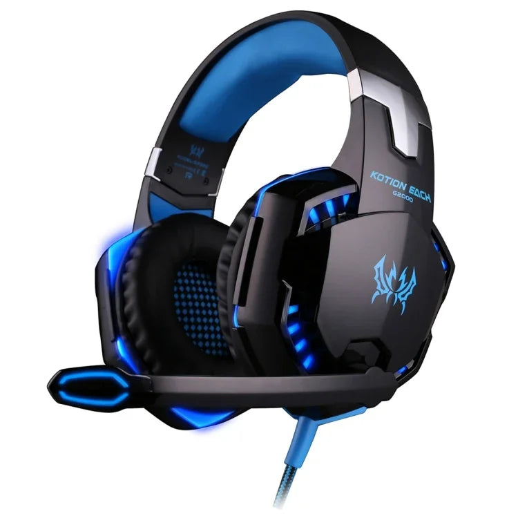 KOTION EACH G2000 Over-ear Game Gaming Headphone Headset Earphone Headband with Mic Stereo Bass LED Light for PC Gamer,Cable Length: About 2.2m(White + Red), G2000