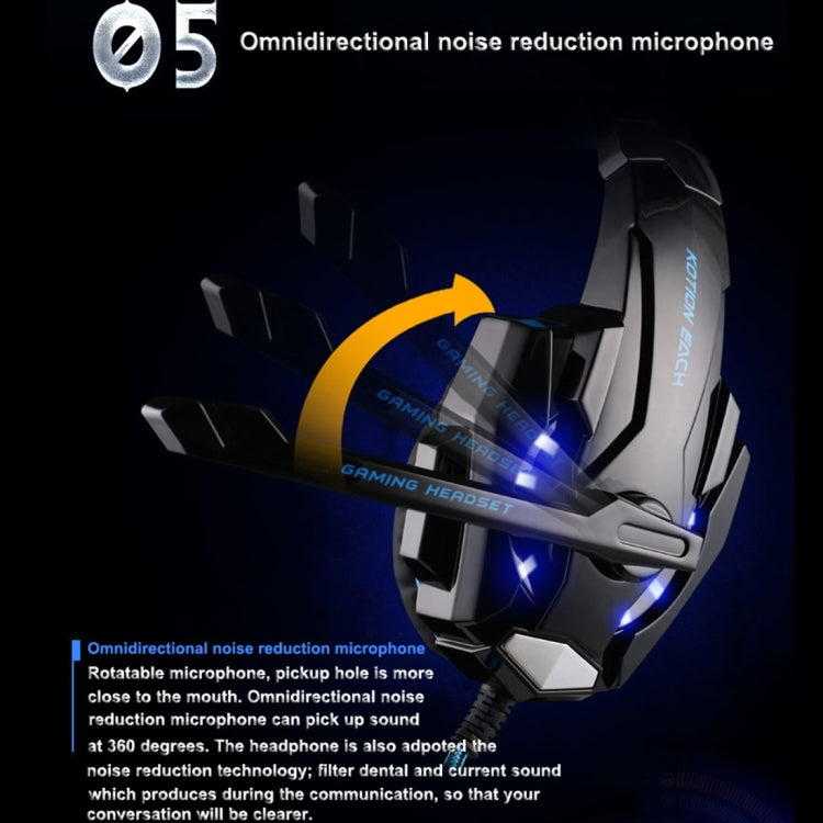 KOTION EACH G9000 3.5mm Game Gaming Headphone Headset Earphone Headband with Microphone LED Light for Laptop / Tablet / Mobile Phones,Cable Length: About 2.2m, G9000