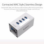 ORICO A3H4 Aluminum High Speed 4 Ports USB 3.0 HUB with 12V/2.5A Power Supply for Laptops, 4 Ports (Silver)