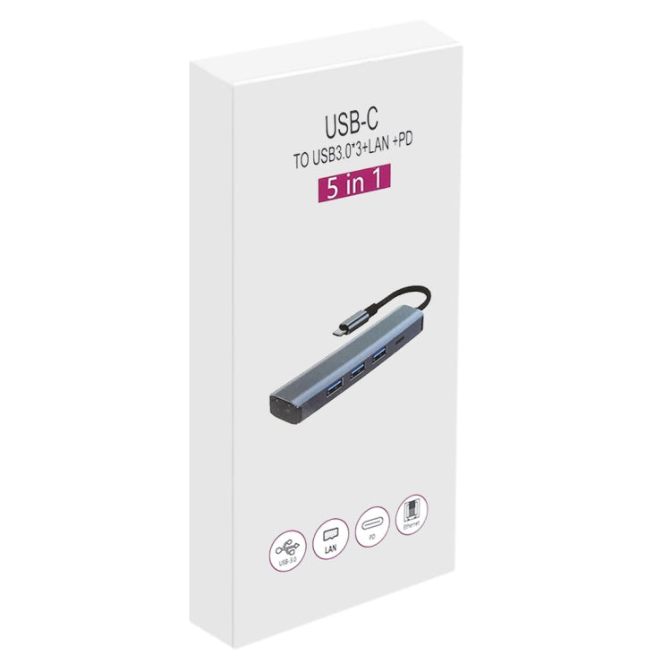 BYL-2302 5 in 1 USB-C / Type-C to USB Multifunctional Docking Station HUB Adapter with 1000M Network Port, BYL-2302