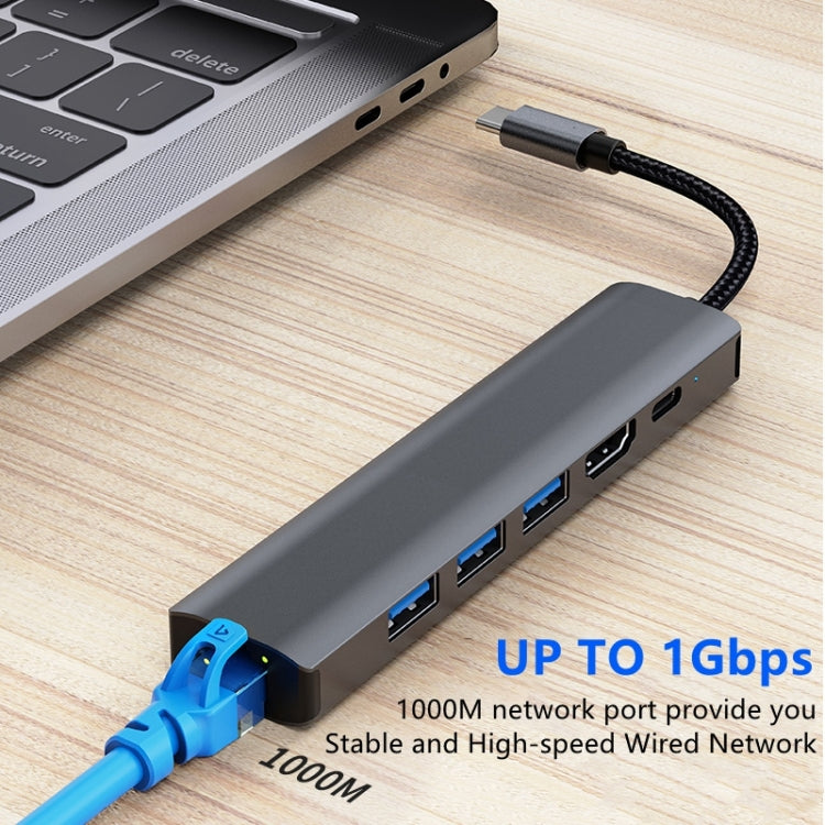 BYL-2210 6 in 1 USB-C / Type-C to USB Multifunctional Docking Station HUB Adapter with 1000M Network Port, BYL-2210