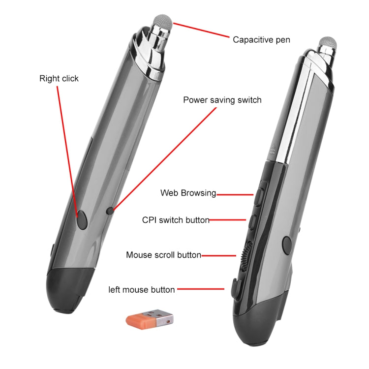 PR-08 6-keys Smart Wireless Optical Mouse with Stylus Pen & Laser Function, Laser Function Grey, Laser Function Blue, Laser Function Red, Laser Function White, Laser Function Black