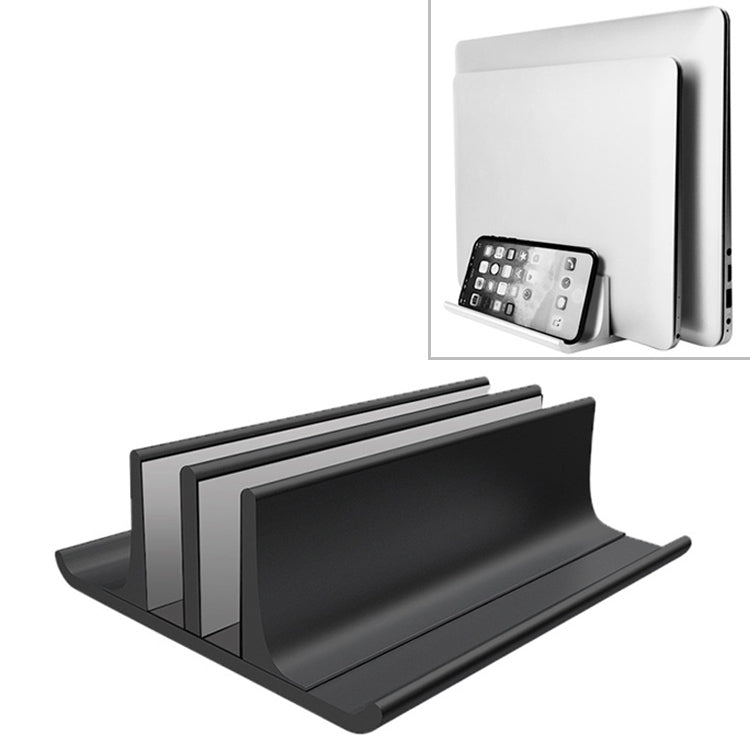 Universal Portable Aluminum Alloy Double Slot Width Adjustable Laptop Vertical Storage Stand Base, Double Slot Black