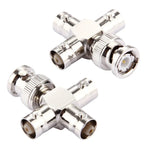 2 PCS BNC male to female connector, cross type, durable metal connectors for antennas and telecom applications.