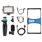 PULUZ 4 in 1 Vlogging Live Broadcast LED Selfie Light Smartphone Video Rig Kits with Microphone + Tripod Mount + Cold Shoe Tripod Head for iPhone, Galaxy, Huawei, Xiaomi, HTC, LG, Google, and Other Smartphones, 4-in-1(Blue), 4 in 1