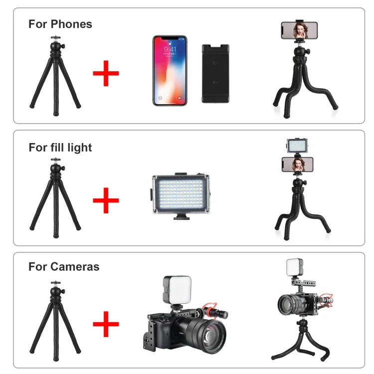 PULUZ Mini Octopus Flexible Tripod Holder with Ball Head & Phone Clamp + Tripod Mount Adapter & Long Screw for SLR Cameras, DJI, Insta360, GoPro and Other Action Cameras, Cellphone, Size: 30cmx5cm, 30cm Tripod + Phone Clamp