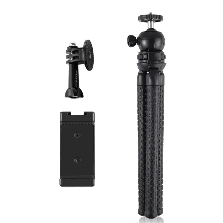 PULUZ Mini Octopus Flexible Tripod Holder with Ball Head & Phone Clamp + Tripod Mount Adapter & Long Screw for SLR Cameras, DJI, Insta360, GoPro and Other Action Cameras, Cellphone, Size: 30cmx5cm, 30cm Tripod + Phone Clamp