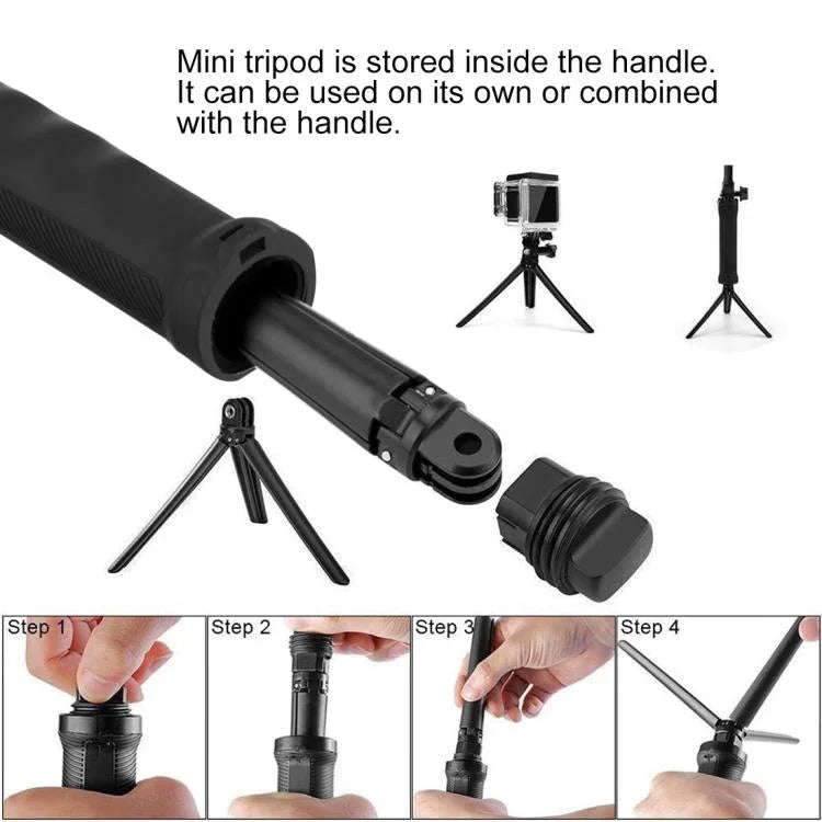PULUZ 3-Way Grip Foldable Tripod Selfie-stick Extension Monopod for DJI, Insta360, GoPro and Other Action Cameras, Length: 20-58cm, Length: 20-58cm