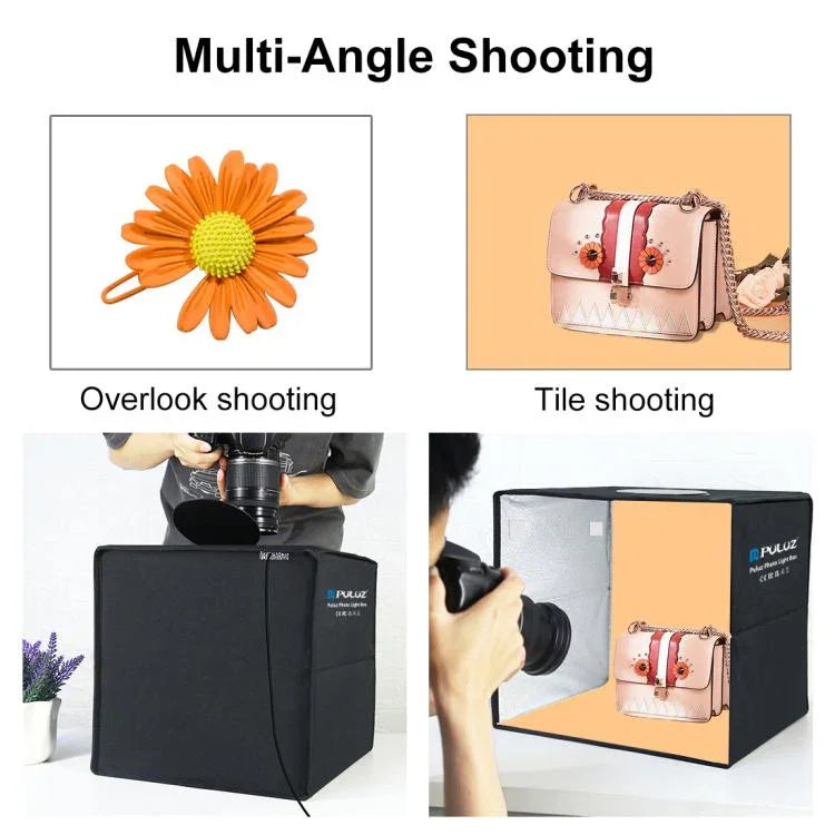PULUZ 30cm Folding Ring Light Photo Lighting Studio Shooting Tent Box Kit with 6 Colors Black / White / Orange / Red / Green / Blue Backdrops, 30cm Box Black