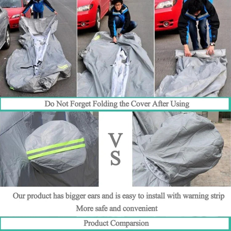 PEVA Anti-Dust Waterproof Sunproof Sedan Car Cover with Warning Strips, 211inch (XXXL)