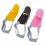 Cute duck silicone dog muzzle in yellow, brown, and pink colors, designed for small pet dogs.