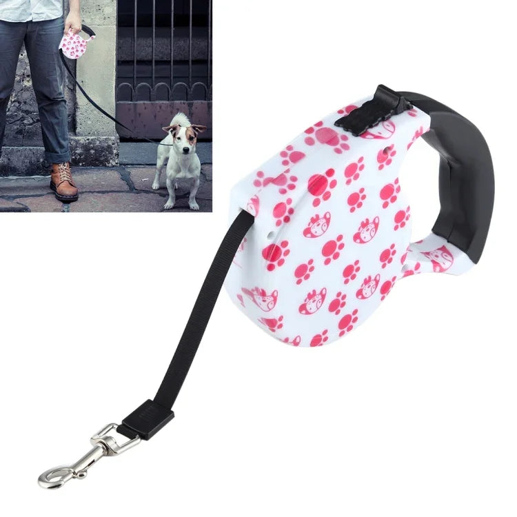 5m Pink Dog Footprint Pattern Easy Operation Retractable Dog Leash, Pink Dog Footprint