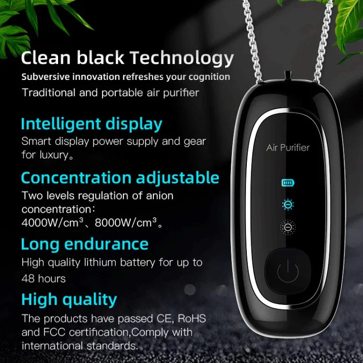 KY100A Portable Negative Ion Air Purifier Neck Hanging Air Purifier, Rectangle White, Rectangle Black