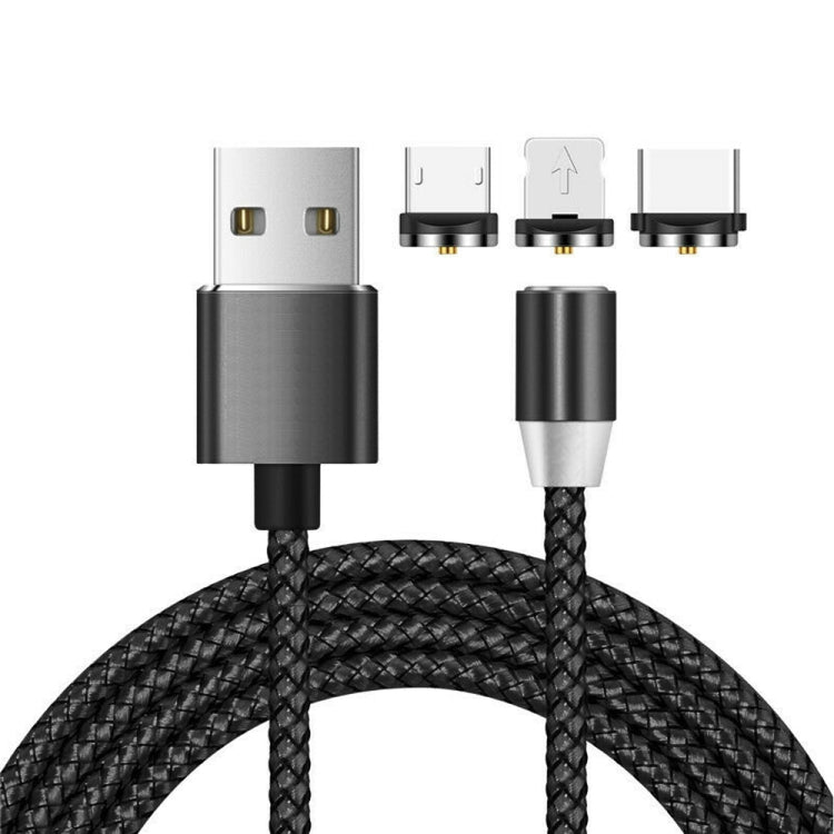 3 in 1 USB to 8 Pin + Type-C/USB-C + Micro USB Magnetic Metal Interface Nylon Braided Charging Cable, Length: 1m