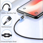 3 in 1 USB to 8 Pin + Type-C/USB-C + Micro USB Magnetic Metal Interface Nylon Braided Charging Cable, Length: 1m