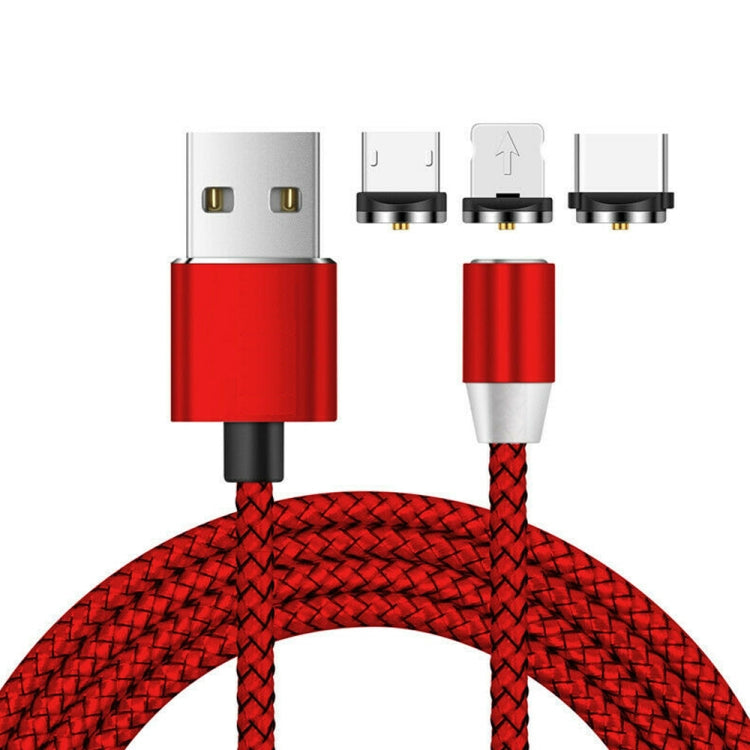 3 in 1 USB to 8 Pin + Type-C/USB-C + Micro USB Magnetic Metal Interface Nylon Braided Charging Cable, Length: 1m