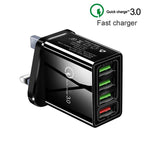 2 in 1 1m USB to USB-C / Type-C Data Cable + 30W QC 3.0 4 USB Interfaces Mobile Phone Tablet PC Universal Quick Charger Travel Charger Set, UK Plug, USB-C / Type-C Set UK Plug