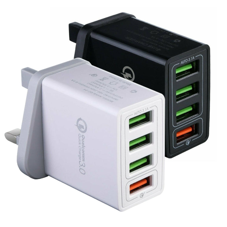 2 in 1 1m USB to Micro USB Data Cable + 30W QC 3.0 4 USB Interfaces Mobile Phone Tablet PC Universal Quick Charger Travel Charger Set, UK Plug, Micro USB Set UK Plug