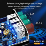 2 in 1 1m USB to 8 Pin Data Cable + 30W QC 3.0 4 USB Interfaces Mobile Phone Tablet PC Universal Quick Charger Travel Charger Set, EU Plug, 8 Pin Set EU Plug