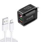 F002C QC3.0 USB + USB 2.0 LED Digital Display Fast Charger with USB to 8 Pin Data Cable, US Plug, US Plug +  8 Pin Cable