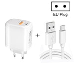 CS-20W Mini Portable PD3.0 + QC3.0 Dual Ports Fast Charger with 3A USB to Type-C Data Cable, Charger + USB to Type-C Cable