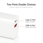 CS-20W Mini Portable PD3.0 + QC3.0 Dual Ports Fast Charger with 3A Type-C to Type-C  Data Cable, Charger + Type-C to Type-C Cable